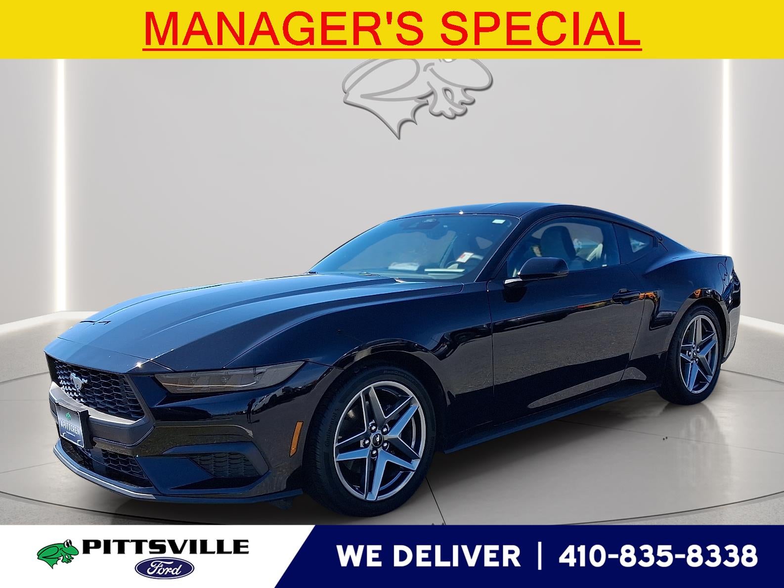 2026 Ford Mustang EcoBoost in Shadow Black — front three-quarter view