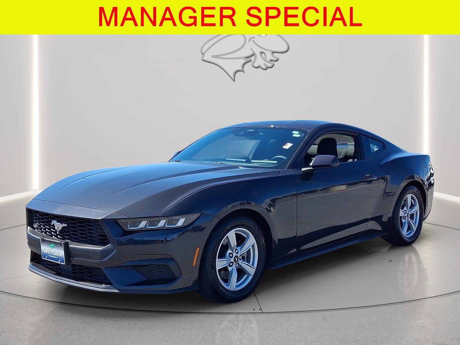 2024 Ford Mustang EcoBoost in Dark Matter Gray — front three-quarter view