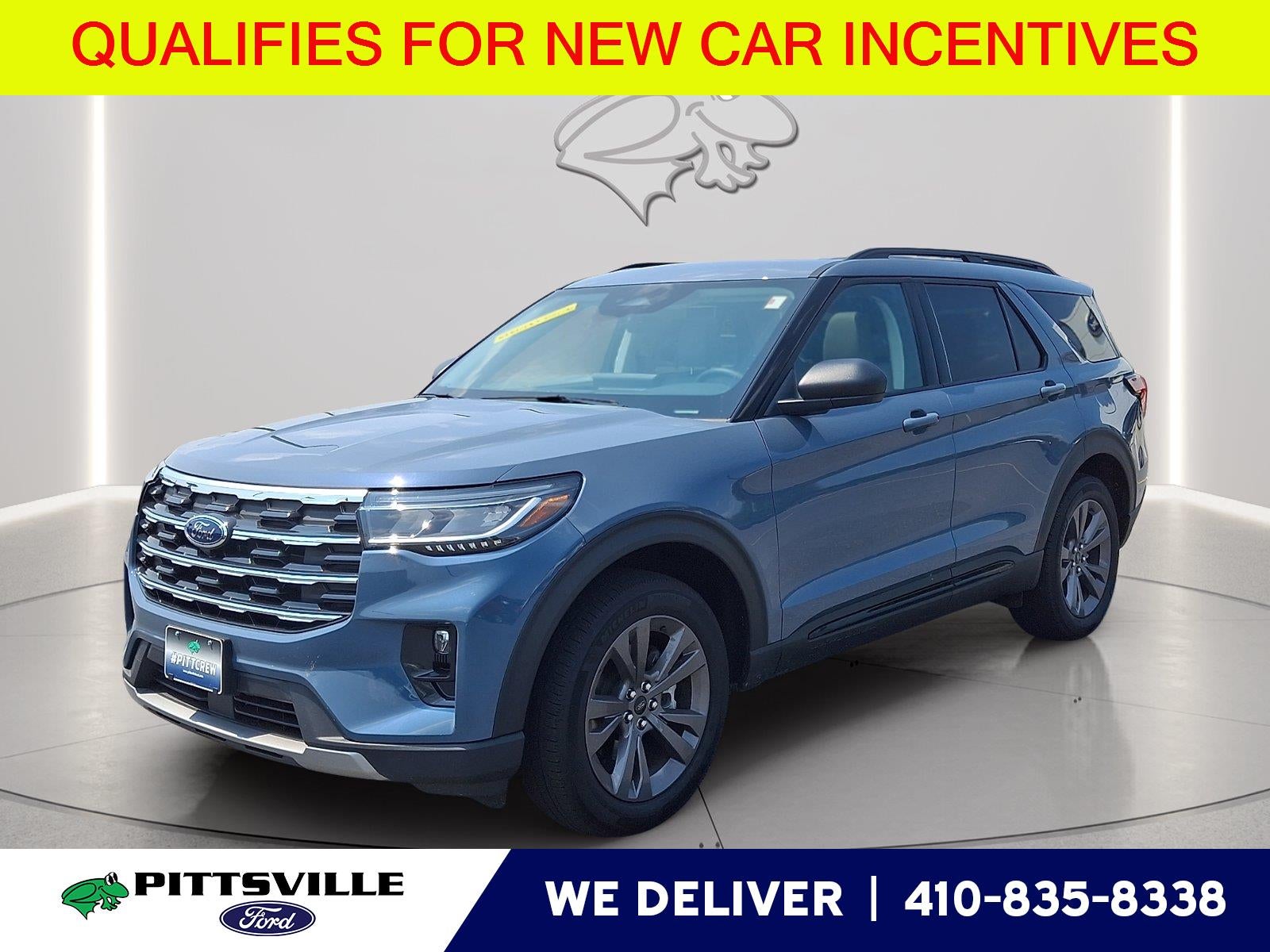 2026 Ford Explorer Active in Vapor Blue — front three-quarter view