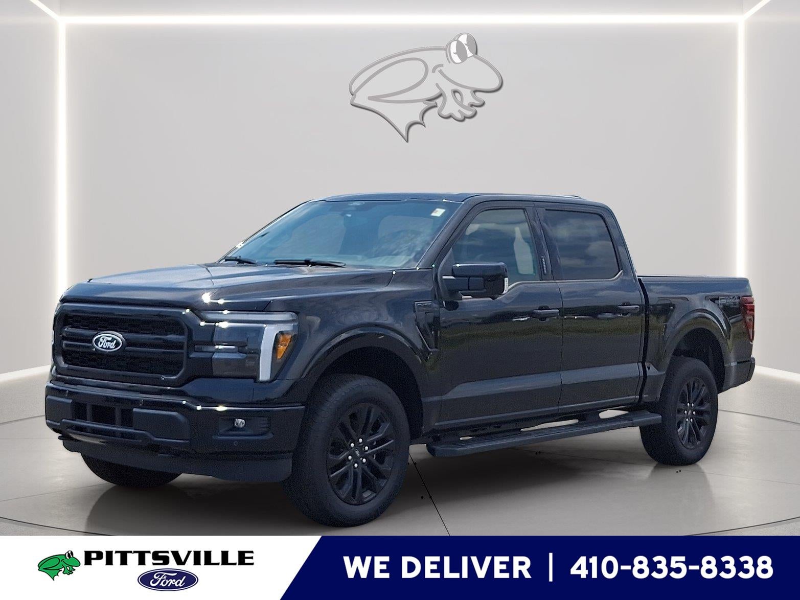 2026 Ford F-150 LARIAT in Agate Black Metallic — front three-quarter view